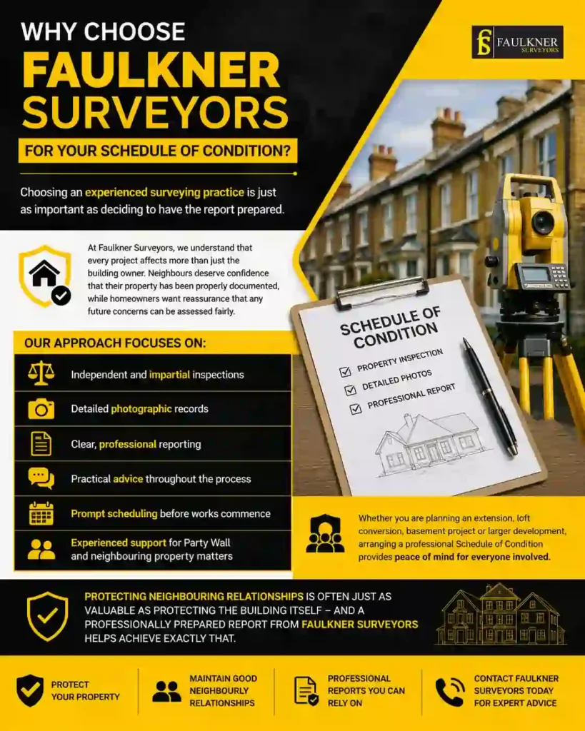 Schedule of Condition: What It Is and Why It Protects Both Neighbours 3 Why Choose Faulkner Surveyors for Your Schedule of Condition Welling?